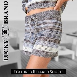 LUCKY BRAND Oversize Textured-Knit Indigo Stripe Drawstring Lounge Shorts MD